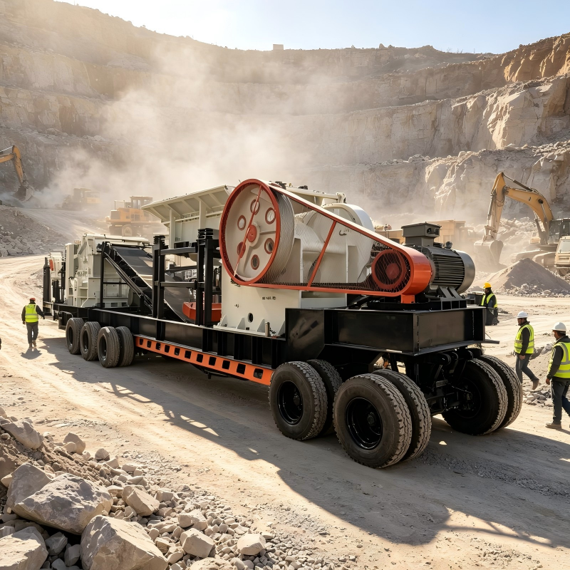 Tire-mounted mobile jaw crusher station | Flexible and efficient on-road stone crushing solution